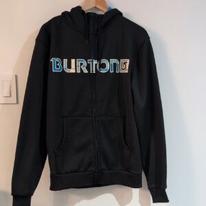 Burton Black & Blue Full zip Fleece Lined Hoodie OverSize S Pit To Pit 22"